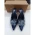 ZA2024 Summer New Product Women's Shoes Blue Denim Pointed High Heels Women's Shoes Thin Heels Butterfly Decoration Back Empty Shoes Women