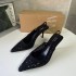 ZA Summer 2024 New Pointed, Fine Heels, Shallow Mouth French High Heels, Black sequins Fashion, Outerwear, Dew Heels, Sandals for Women