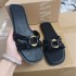 ZA Women's Shoes 2024 Autumn New Product One Belt Back Empty Women's Shoes Black Decorations Adorned Flat Bottom Outerwear Cool Slippers