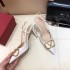 V Home High Heels 2023 Spring/Summer New Style Metal Buckle Pointed Single Shoes Shallow Mouth Sweet Fine Heel Sandals Women's OL Style