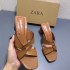 ZA new 2024 summer square toe cross with exposed toe sandals for women, thick heels, cowhide leather high heels for women