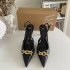 ZA New 2024 Summer Open Heel Style High Heels for Women, Pointed and Thin Heels with Metal Chain Decoration, Shallow Mouth Sandals for Women