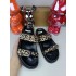 ZA New Product 2024 Summer European and American Thick Bottom Round Head Shaped Bottom Leopard Pattern Metal Buckle Shining Fashion Sandals for Women