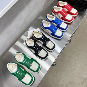 Star style square shoes 2022 summer new casual square toe sneakers flat leather lace up color blocked board shoes for women