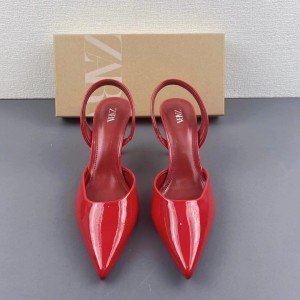 ZA Women's Shoes 2024 Spring/Summer New Product Red Lacquer Leather Baotou Back Empty Women's Shoes Sexy temperament High Heels Fashion Women's Shoes