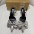 2024ZA New Product Spanish Trendy Brand Silver Pointed Bow High Heels Metal Burst Pattern Rear Hook Strap Thin Heel Female