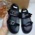 ZA2024 Summer New Fashionable Metal Buckle Thick Bottom Slippers, One Line Dragging, Flat Bottom Slippers, Outerwear, Barefoot Dragging