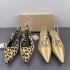 ZA Women's Shoes 2024 Autumn New Style Outerwear Rear Tripstrap Shallow Mouth Pointed Baotou Leopard Pattern Middle Heel Sandals