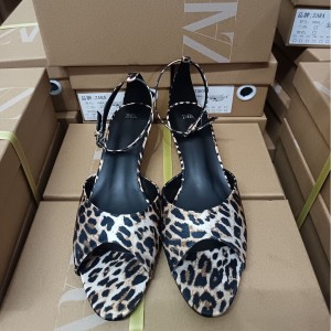 ZA New Product 2024 Summer Fashion Versatile Leopard Pattern Open Toe Thin Heel Short Heel Women's Shoes Fish Mouth Strap Sandals