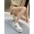 European and American white cowhide star lace up casual sports shoes for women, leather height increasing thick soled sponge cake shoes, D home white shoes