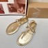 2024 Summer New Product Gold Metal Leather Toe Flat Bottom Casual Strap Beach Vacation Sandals for Women