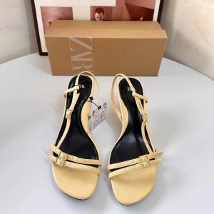 ZA2024 Autumn New Product Fashion Yellow Buckle Decoration Open toed Stiletto Shoes for Women Wearing Strap Sandals for Women