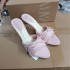 ZA2024 Autumn New Pink French Sheep Fleece Rivet Bow Fashion Thin Heel Sandals Internet Celebrity