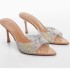 ZA new 2024 pointed glitter rhinestone slim heel high heels for women, shallow mouth exposed heel exposed toe fashion, wearing sandals for women