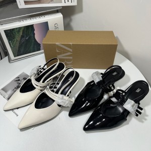 Za high-heeled shoes for women with a high-end feel, pointed thin strap combination buckle sandals, M ü ller shoes, French style personalized slim heels, 2024