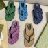 2023 new G family summer double button flat bottom flip flops for wearing beach sandals, Korean version women's slippers, canvas color blocked