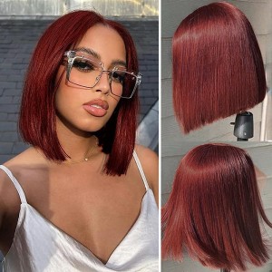 Redish brown human hair bob wig with lace front, women's real hair wig products