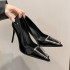 High heels, single shoes, women's pointed high-end feeling, 2024 autumn new item, shallow mouth metal triangle buckle, daily wear, thin heel