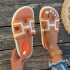 Cross border summer new round toe thick soled H-shaped slippers for fashionable outerwear, one foot pedal splicing color women's beach sandals