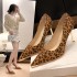 High heels, slim heels, feminine temperament, high-end feel, leopard print 2025 spring new item, pointed suede plus size 4142 work shoes