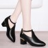 Coarse heeled, medium length, and custom-made shoes for women in the autumn of 2023. Versatile high heels, black soft leather shoes, soft soled women's shoes, mother's shoes