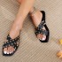 Foreign trade slippers, European and American cross-border women's shoes, 2024 new fashionable rivet slippers, flat bottomed versatile cool slippers for external wear