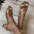 Fashion foreign trade plus size thick heel boutique cool slippers for women 2024 summer new gold fine strap square head outdoor cool slippers