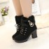 2013 Winter New Style Water Diamond High Heels Coarse Heels Hairy Mouth Short Boots with Velvet Martin Boots Women's Large Shoes