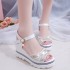 Sandals for women, summer 2018 new item, solid color women's sandals, wedge heel, rhinestone waterproof platform, fashionable women's shoes wholesale