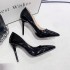 Red soled high heels, slim heels, women's high-end temperament, single shoes, 2024 autumn, black heels, plus size, pointed 4243