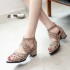 Foreign Trade Wish Spring/Summer Korean Edition Mid Heel Fish Mouth Hollow Sandals Women's Zipper Thick Heel Water Diamond Women's Shoes Large Size