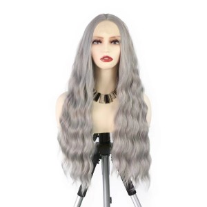 AliExpress New Product Hot selling European and American Wig Women's Grey Synthetic Front Lace Headset Wave Roll Wig