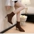 High heels, short boots, children's socks, pointed boots, 2024 autumn new item, oversized fly woven fabric, mid tube boots, high-end feel