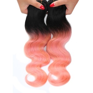 Real Hair Wig Body Wave Bundles Rose Gold Brazilian Hair Curtain Gradient Color 1b/Rose Gold