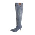 Autumn and winter new European and American style pointed toe mid heeled denim boots for women, pleated pile boots, slim heels, slimming over the knee fashion boots