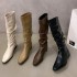 High boots for children, 2024 autumn new item, plus size long boots, pleated pile boots, slim boots, small square toe, high-end feel