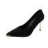 High heels, slim heels, feminine temperament, pointed shallow mouth, 2025 spring new item, black suede, high-end feel, plus size work shoes