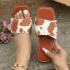 Cross border Export Autumn New Large Cow Pattern Square Head Velcro One line Flat Bottom Rivet Women's Slippers