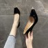 High heels, single shoes, women's 2024 autumn new style, French metal rhinestone toe cap, high-end feel, pointed thin heels, daily wear