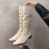 High boots for children, 2024 autumn new item, plus size long boots, pleated pile boots, slim boots, small square toe, high-end feel