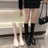 Long boots for children 2024, no knee over, no drop off, slim boots, back zipper, square toe, plus plush 41-42 boots