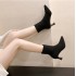 High heels, short boots, children's socks, pointed boots, 2024 autumn new item, oversized fly woven fabric, mid tube boots, high-end feel