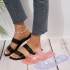 Candy colored transparent square headed straight sandals for women in summer 2024, open toed flat sandals for foreign trade, women's outdoor wear