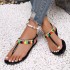 Sandals for women, retro casual, Roman flat bottom, non slip, fashionable, stylish, aristocratic, trendy, Su style, word dragging beach shoes, cross-border