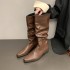 High boots for children, 2024 autumn new item, plus size long boots, pleated pile boots, slim boots, small square toe, high-end feel