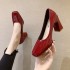 High heels, single shoes, women's thick heels, painted surface, 2023 spring square toe new shallow mouth work shoes, High heels Korean version