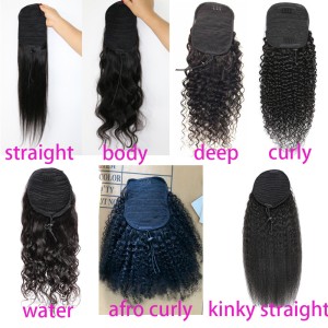 Kinky straight invisible spliced ponytail real hair ponytail puff yaki straight hair