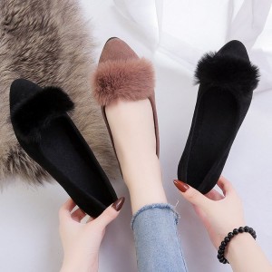 Single shoe women's 2023 spring new plush foot kick low heel Women's shoes pointed shallow mouth suede