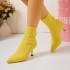 Foreign trade plus size 2024 autumn new item European and American cross-border high heels solid color pointed elastic fabric plus size fashion boots 43