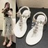 Sandals for women 2023 summer new style rhinestone herringbone women Sandals large Roman style back elastic low heel